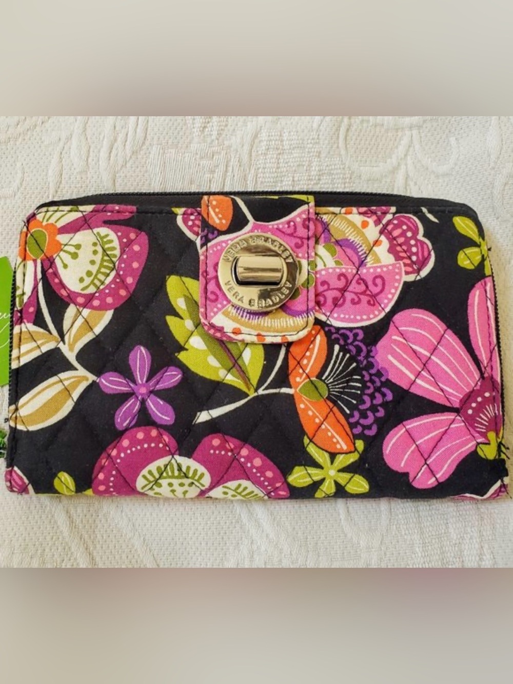 Vera Bradley Black/pink floral Quilted Floral Turn-Lock Wallet
